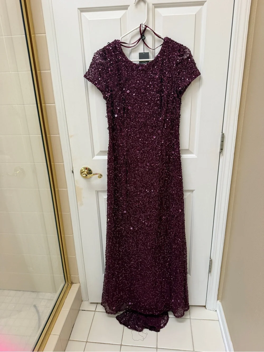 🩷 Adrianna Papell Mother of Bride/Groom Sequin Dress Size 8 Burgundy- Stunning. - Picture 6 of 9